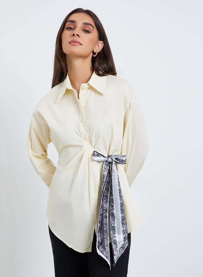 Styli Women Yellow Long Sleeve Shirt with Scarf Detail - Image 2